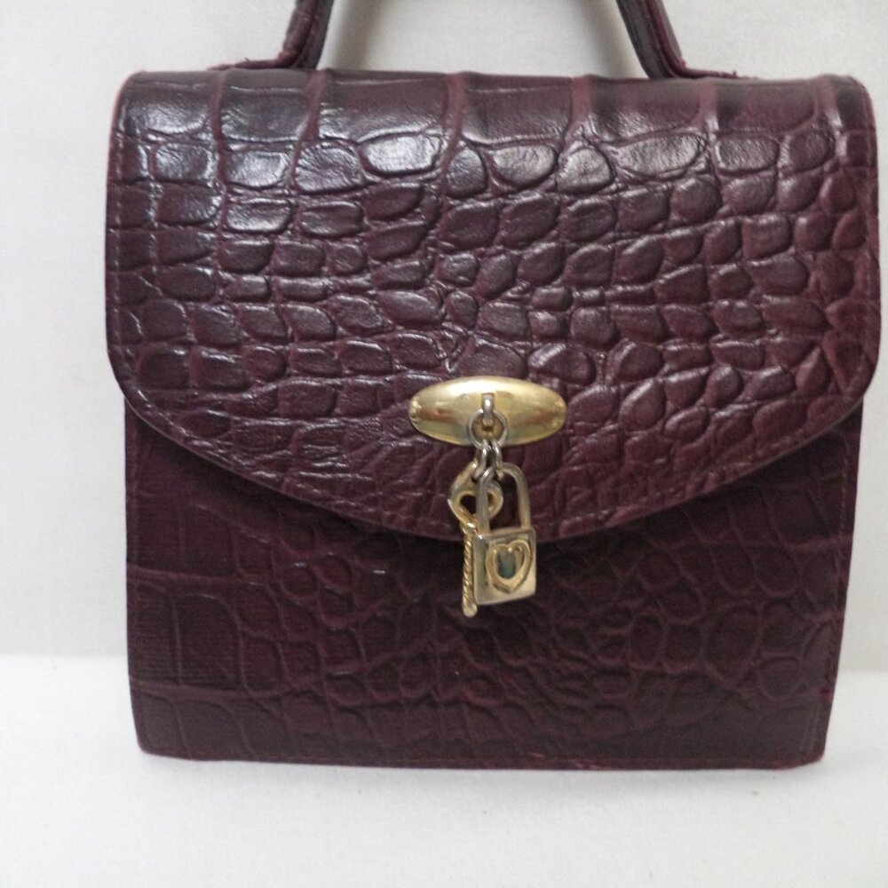 Accessory Works Vintage Croc faux leather tote bag purse w/ heart & lock small - Picture 4 of 15